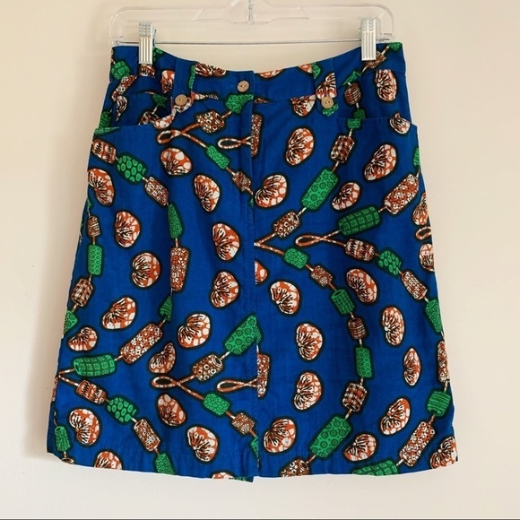 J. McLaughlin Beaded Necklace Print Skirt 8 Blue - Picture 1 of 8